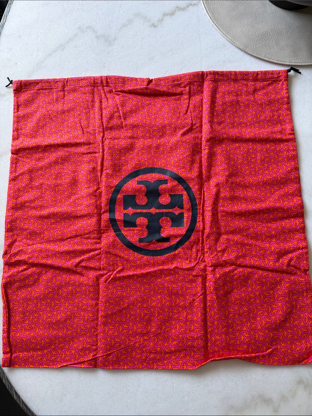 Tory Burch Pink and Orange Logo Drawstring Dust Bag